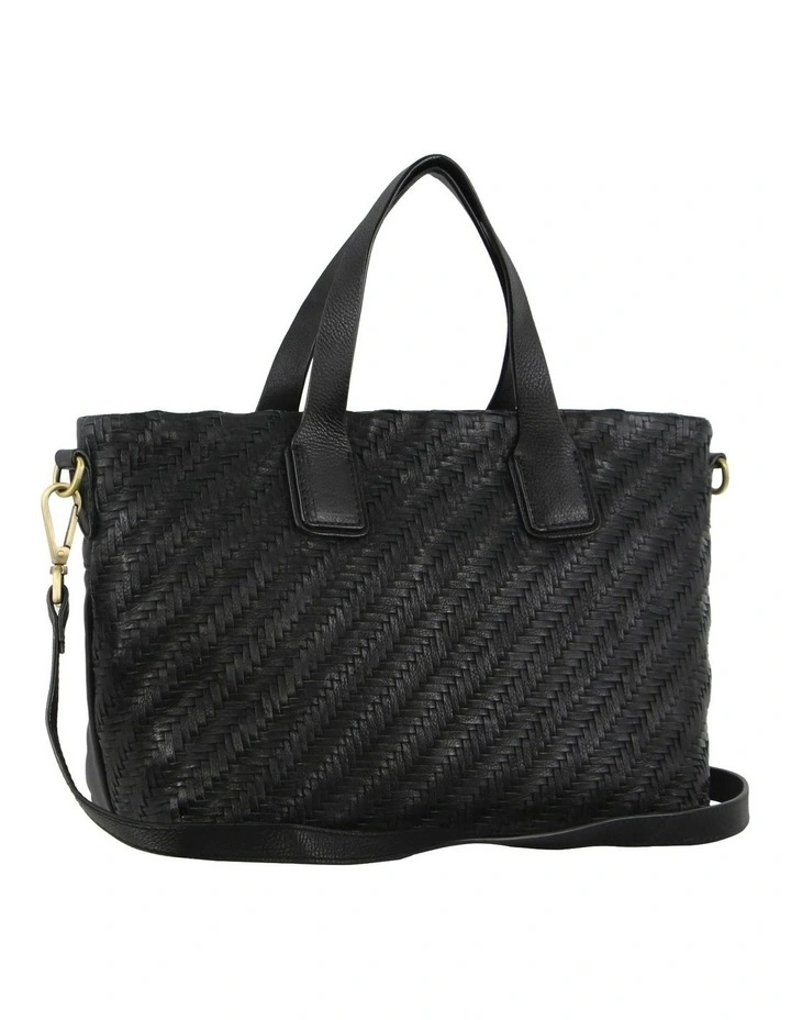Woven Embossed Leather Tote Bag in Black image 1