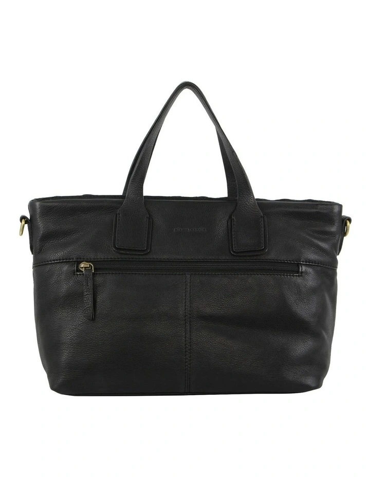 Woven Embossed Leather Tote Bag in Black image 3