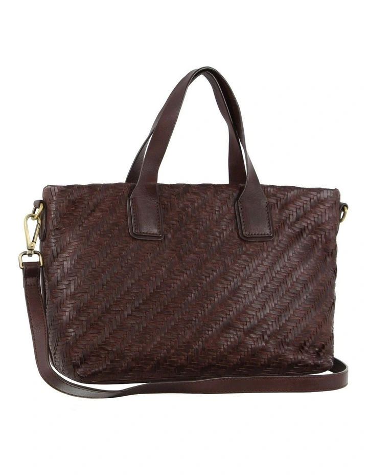 Woven Embossed Leather Tote Bag in Burgundy image 1