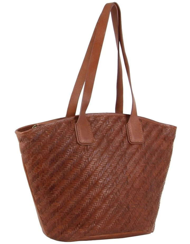 PIERRE CARDIN Woven Embossed Leather Shoulder Bag In Dark Tan MYER