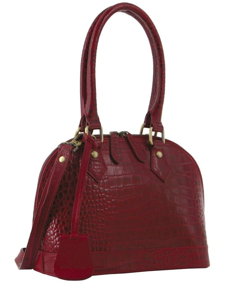 Croc-Embossed Leather Handbag in Red image 1