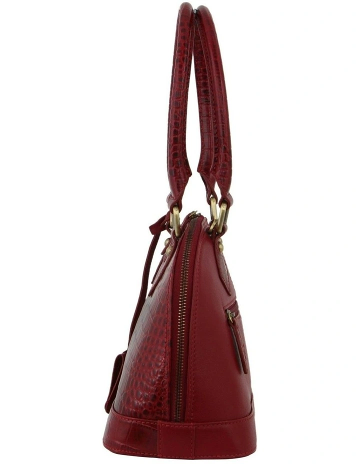 Croc-Embossed Leather Handbag in Red image 2
