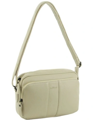Leather Multi-Zip Cross-Body Bag in Cement