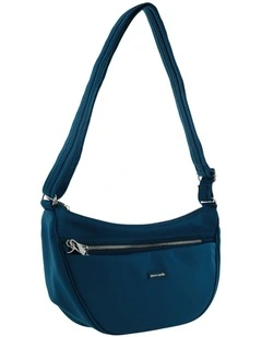 Anti-Theft Nylon Crescent Cross-Body Bag in Turquoise