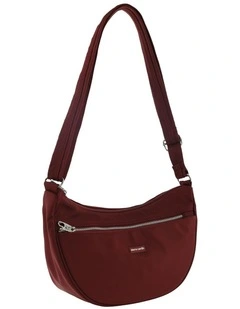 Anti-Theft Nylon Crescent Cross-Body Bag in Wine