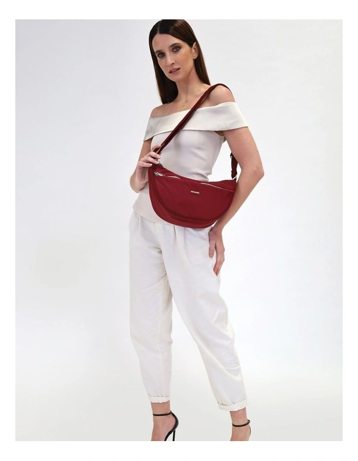 Anti-Theft Nylon Crescent Cross-Body Bag in Wine image 2
