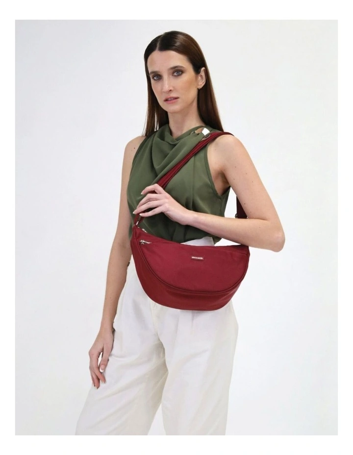 Anti-Theft Nylon Crescent Cross-Body Bag in Wine image 5