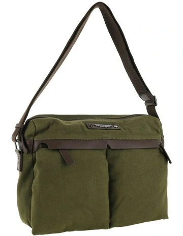 Police Rustic Canvas Messenger Business Bag in Dark Olive