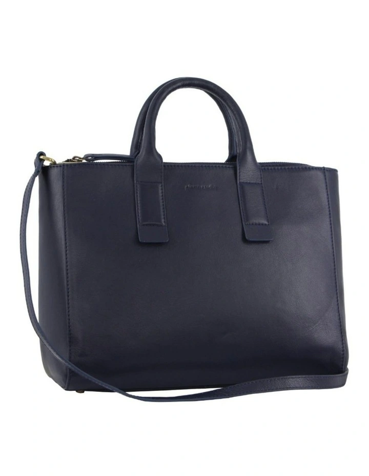PIERRE CARDIN Italian Leather Double Handle Tote Bag In Navy MYER