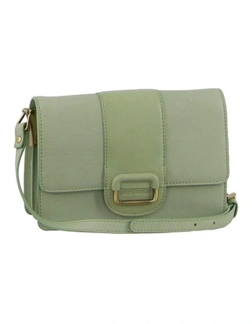 Leather Flapover Cross Body/Clutch Bag in Jade