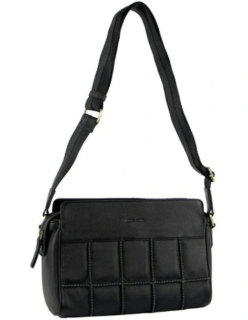 Leather Stitch-design Cross-Body Bag in Black