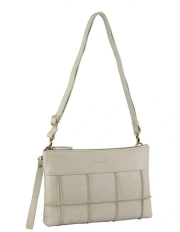 Leather Stitch-design Cross-Body Bag in Bone