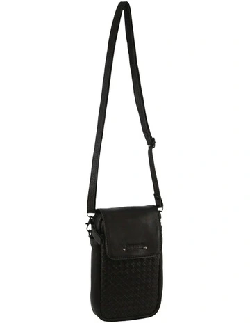 Leather Embossed Woven Wallet Bag in Black