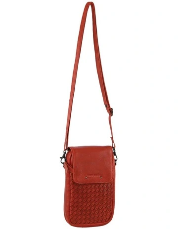 Leather Embossed Woven Wallet Bag in Orange