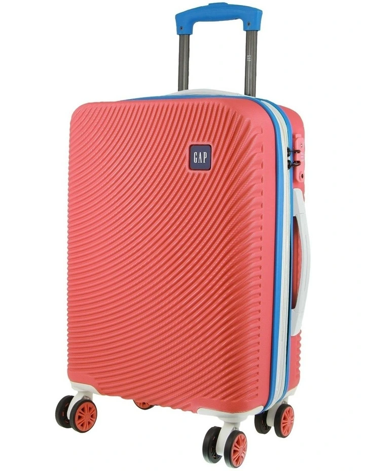 GAP Stripe Hard Shell Cabin Suitcase with Mini Beauty Case Set Assorted Leather Tag in Coral image 2