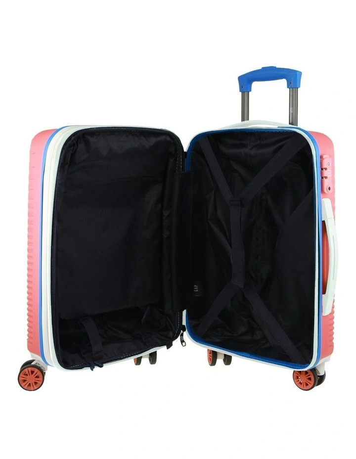 GAP Stripe Hard Shell Cabin Suitcase with Mini Beauty Case Set Assorted Leather Tag in Coral image 3