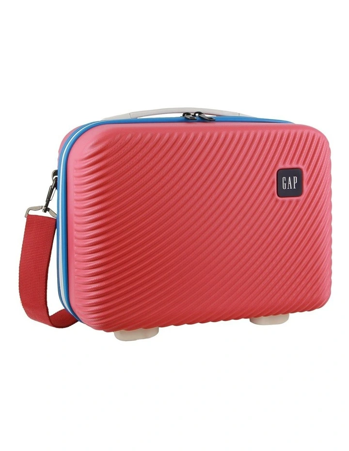 GAP Stripe Hard Shell Cabin Suitcase with Mini Beauty Case Set Assorted Leather Tag in Coral image 5