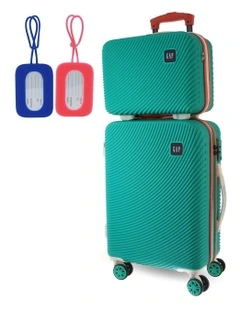 GAP Stripe CABIN Hard Shell with Mini Beauty Case Set  Assorted Leather Tag in Turquoise