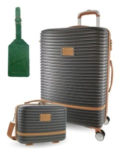 Hard Shell Classique Large Suitcase with Mini Beauty Case Set in Charcoal