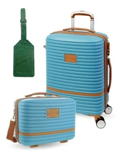 Classique Cabin Hard Shell with Mini Beauty Case Set + Assorted Leather Tag in Blue