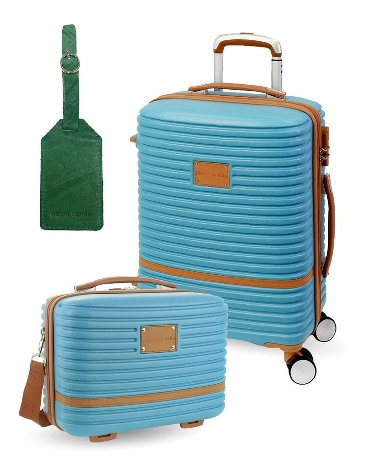 Classique Cabin Hard Shell with Mini Beauty Case Set + Assorted Leather Tag in Blue image 1