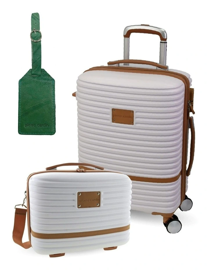 Classique Cabin Hard Shell with Mini Beauty Case Set +  Assorted Leather Tag in White image 1