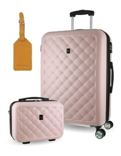 Metro Large Hard Shell with Mini Beauty Case Set + Assorted Leather Tag in Rose