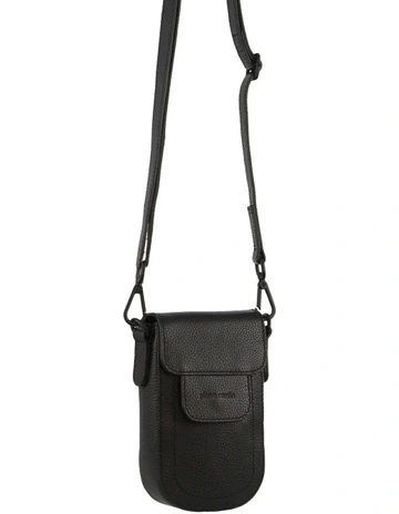 Leather Rustic Phone Bag in Black