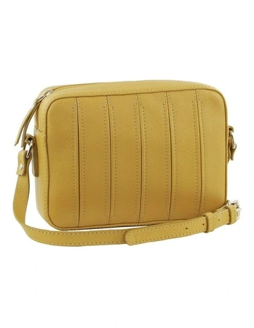Ladies Leather Stitch Design Crossbody Bag in Yellow