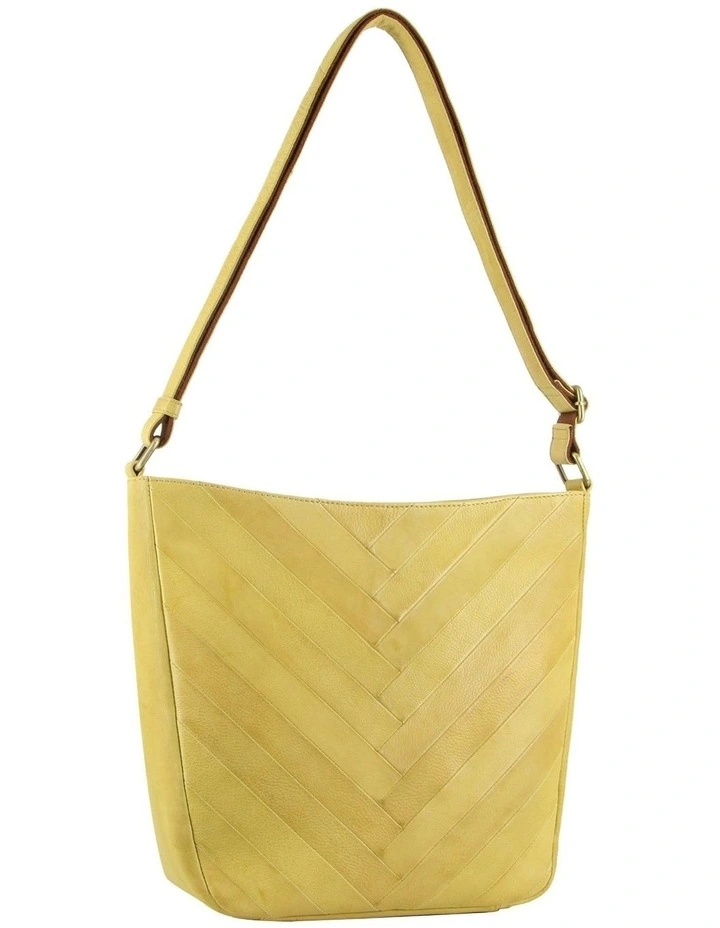 Herringbone Leather Large Cross Body Bag in Yellow image 1