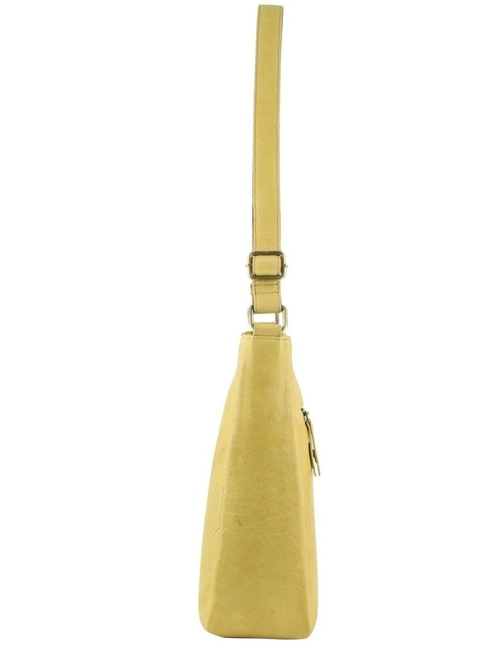 Herringbone Leather Large Cross Body Bag in Yellow image 2