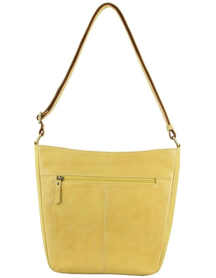 Herringbone Leather Large Cross Body Bag in Yellow image 3