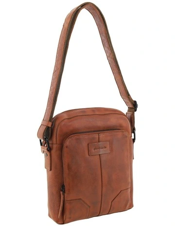 Italian Leather Slim Vintage Crossbody Bag in Cognac