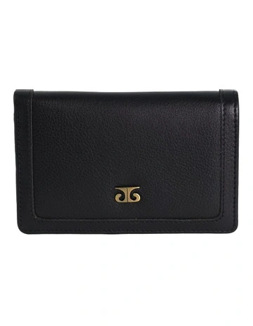 Italian Leather Snap Button Bi-Fold Flat Wallet in Black