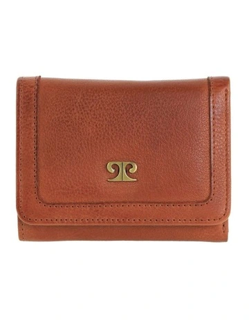 Italian Leather Snap Button Tri-Fold Flat Wallet in Cognac