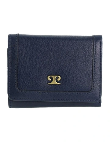 Italian Leather Snap Button Tri-Fold Flat Wallet in Navy