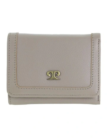 Italian Leather Snap Button Tri-Fold Flat Wallet in Taupe