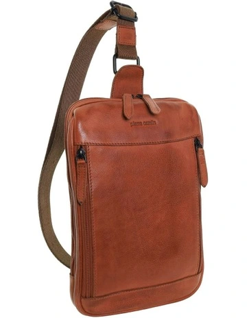 Italian Leather Structured Crossbody Sling Bag in Cognac