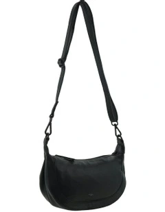 Italian Leather Crescent Crossbody Bag in Black