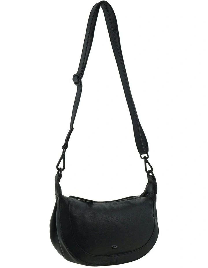 Italian Leather Crescent Crossbody Bag in Black image 1