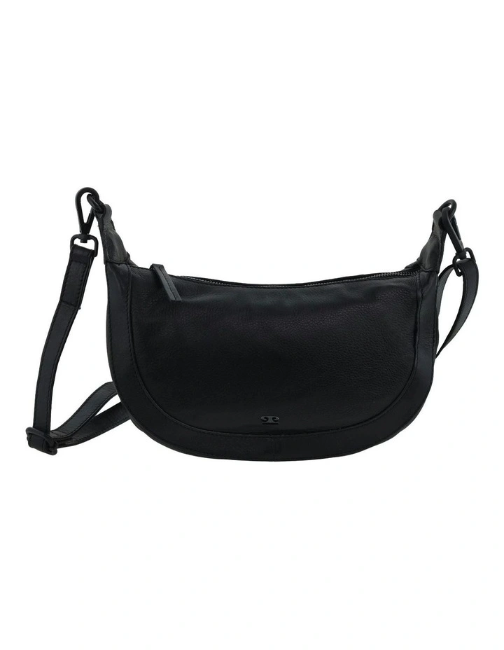 Italian Leather Crescent Crossbody Bag in Black image 3