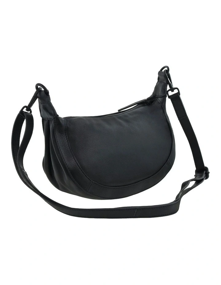 Italian Leather Crescent Crossbody Bag in Black image 4