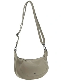 Italian Leather Crescent Crossbody Bag in Taupe