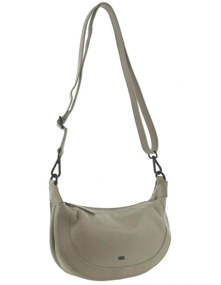 Italian Leather Crescent Crossbody Bag in Taupe image 1