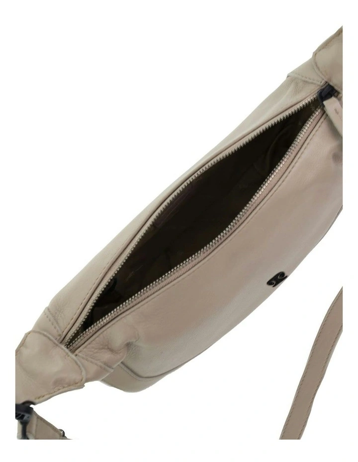 Italian Leather Crescent Crossbody Bag in Taupe image 2
