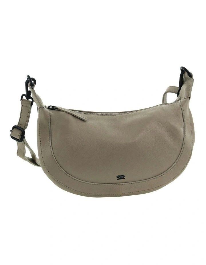 Italian Leather Crescent Crossbody Bag in Taupe image 3