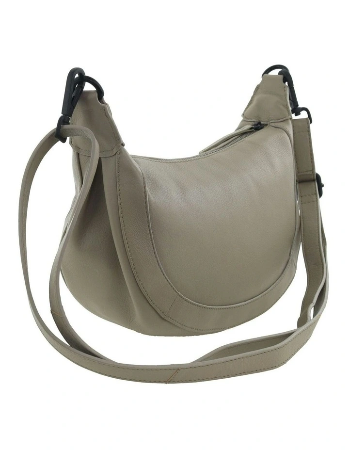 Italian Leather Crescent Crossbody Bag in Taupe image 4