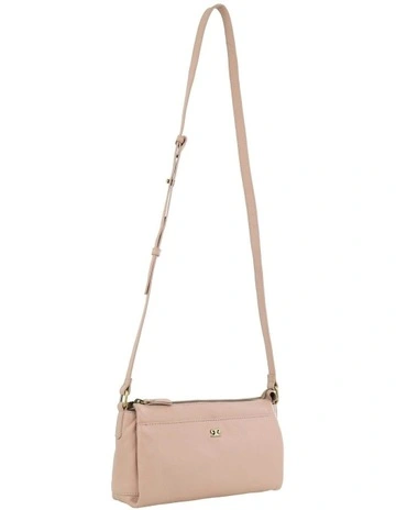 Leather Double Zip Crossbody Bag in Rose