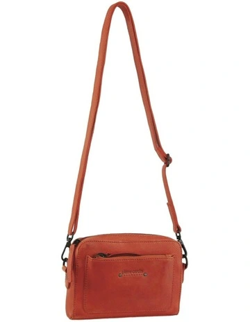 Leather Cross Body Bag in Orange