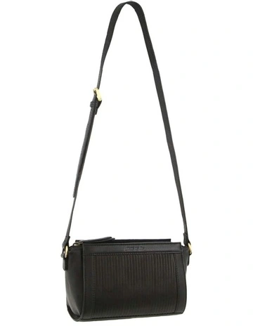 Leather Pleated Design Crossbody Bag in Black